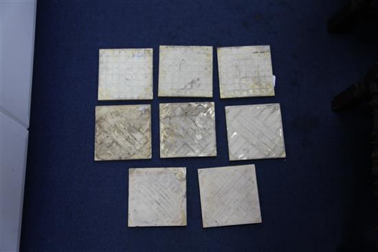 John Moyr-Smith. A rare set of six Mintons China Works water nymphs dust pressed tiles, all 6in. sq.